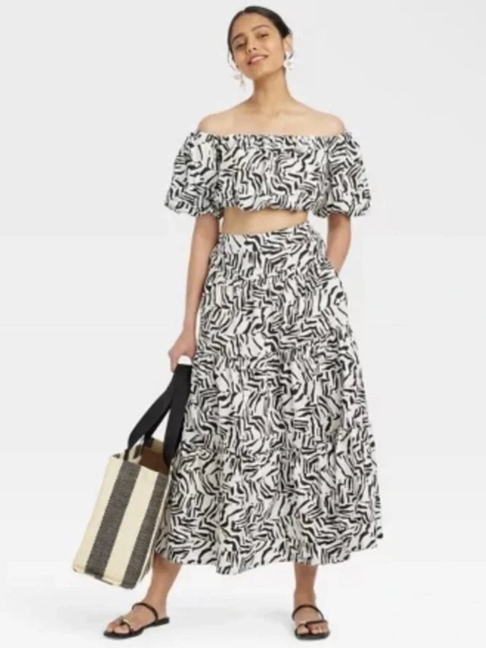 A New Day 2-Piece Skirt & Top Set – Black/White Print (Size S)
